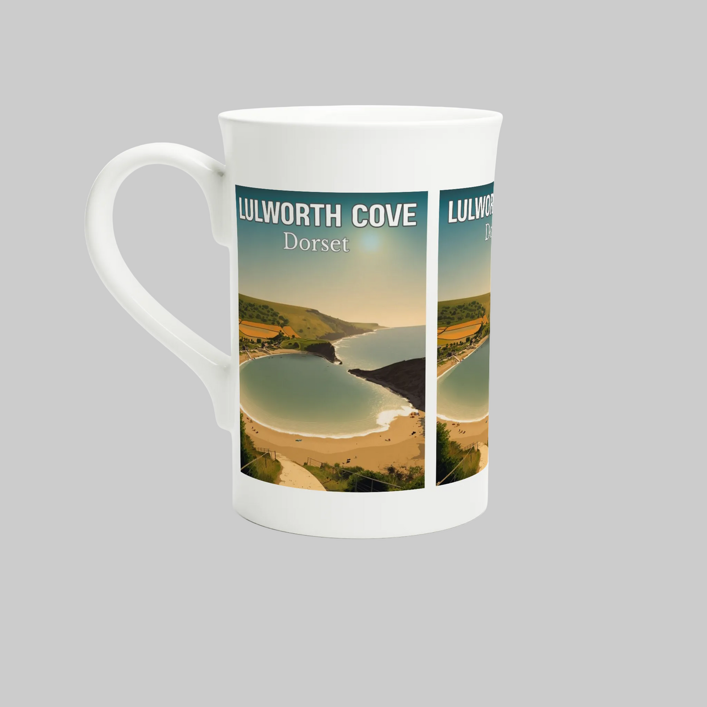 Mug with Lulworth Cove, Dorset design on a white background