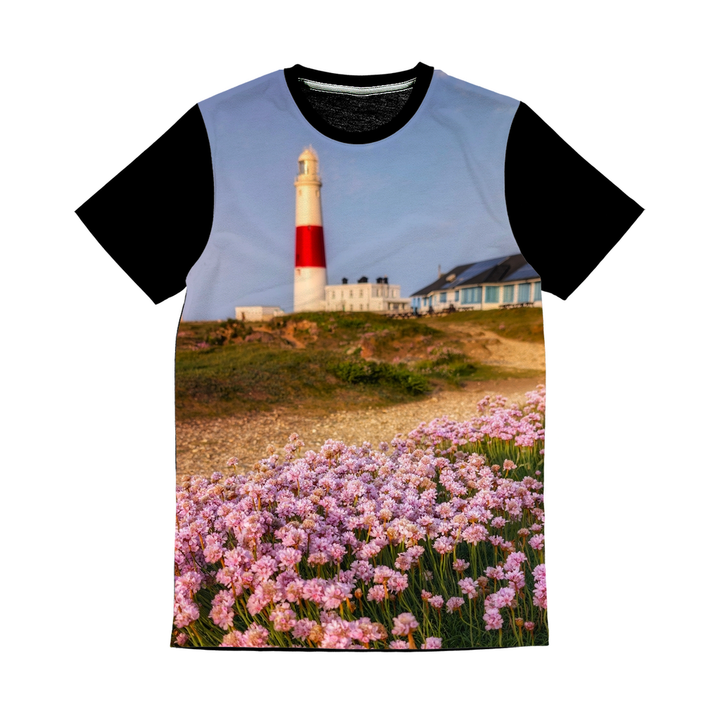 Portland Bill in Bloom by Jerry Rose Panel T-Shirt