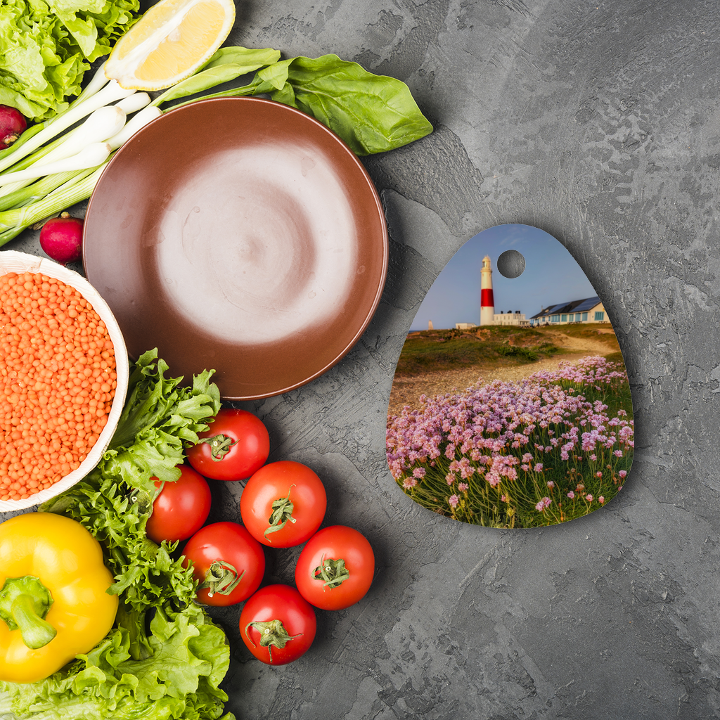 Portland Bill in Bloom by Jerry Rose Glass Cutting Board