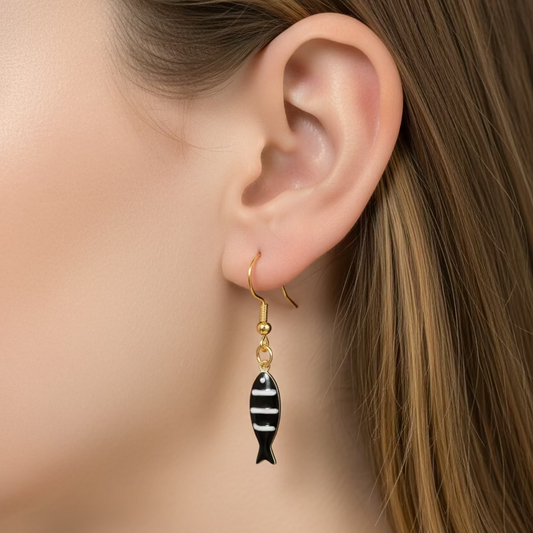Black and White Fish Enamel Earrings