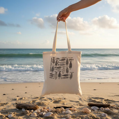 Coastal Shoal Cotton Tote Bag – Dorset-Inspired Fish Design Eco Shopper