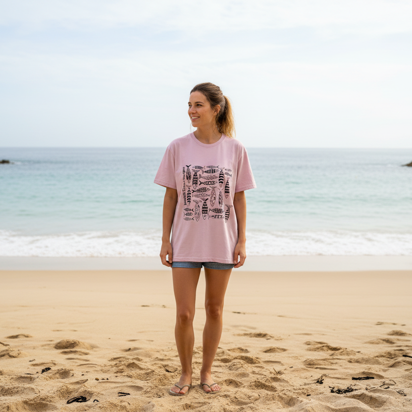 woman wearing Coastal Shoal Design Unisex Crewneck T-shirt on a each