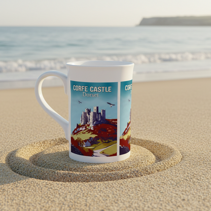 Mug with Corfe Castle design on a white background