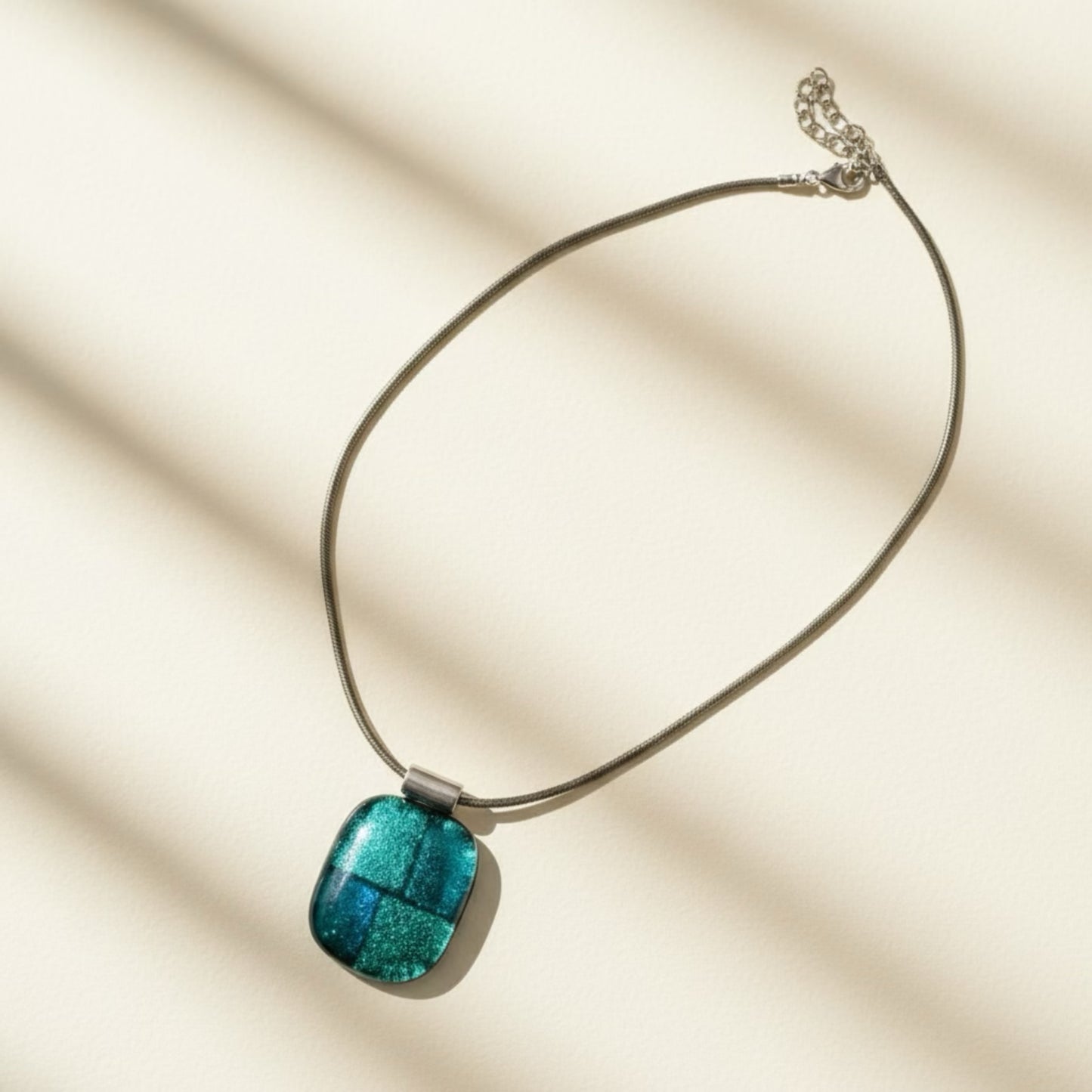 Emerald Tide Fused Glass Pendant Necklace