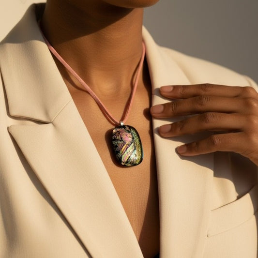 Molten Glow Fused Glass Pendant Necklace