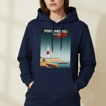 Girl wearing Portland Bill Lighthouse hoodie