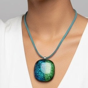 Sea Glass Eclipse Fused Glass Pendant Necklace