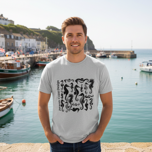 Studland Bay Seahorse being worn by a man in a British harbour