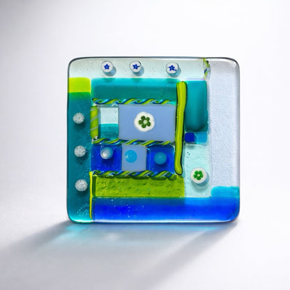 Tidal Geometry – Handmade Fused Glass Coaster