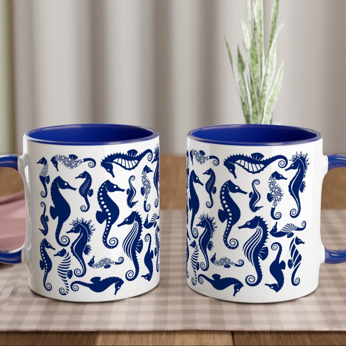 Two Blue Studland Seahorses Pattern Mug 