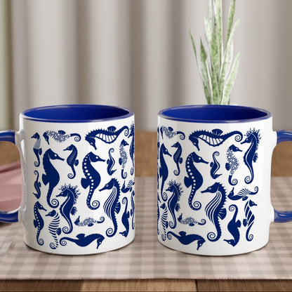 Two Blue Studland Seahorses Pattern Mug 
