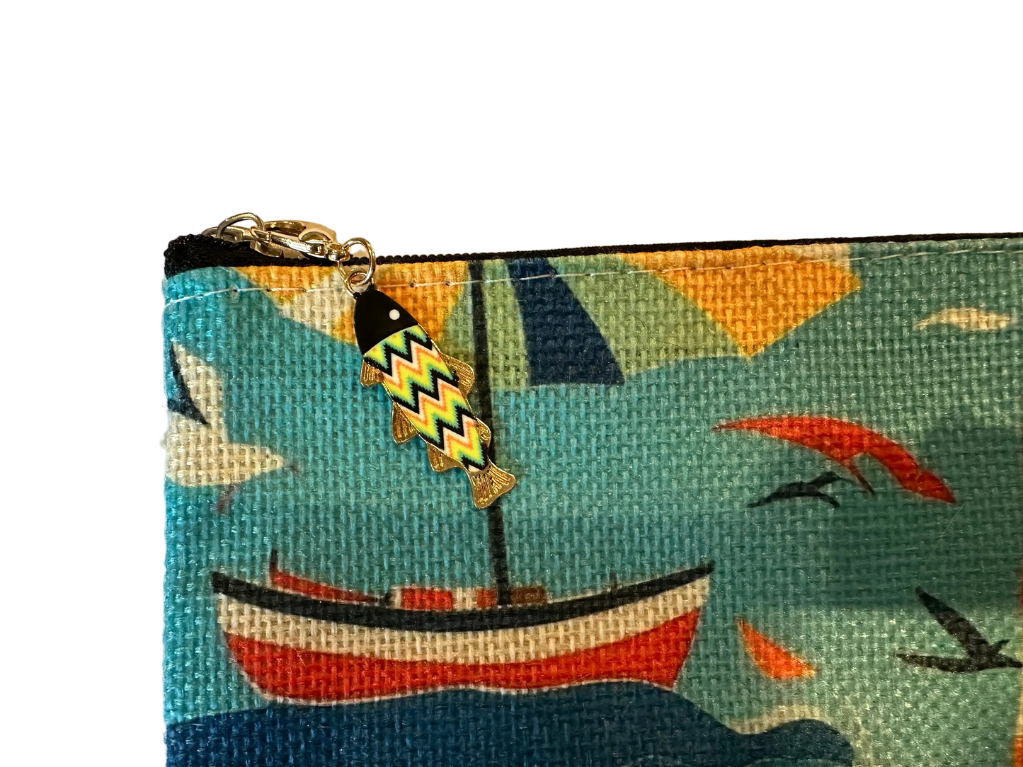 Colourful pouch with nautical pattern on a mannequin
