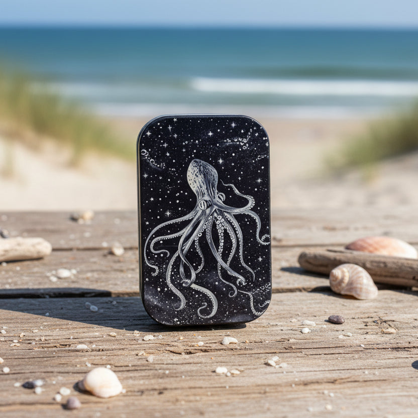 Rectangular light with octopus design on a starry background